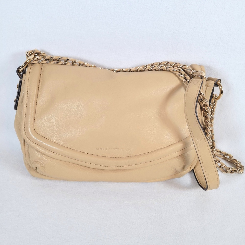 Aimee Kestenberg Womens Leather Convertible Chain Strap Shoulder Bag Beige